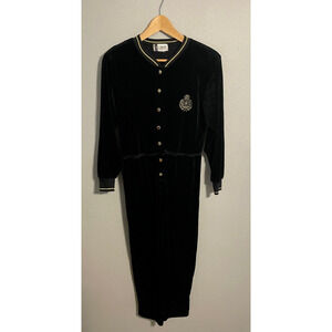 Vintage SK & Company Womens Jumpsuit Medium Black Velvet Embroidered Retro 80s